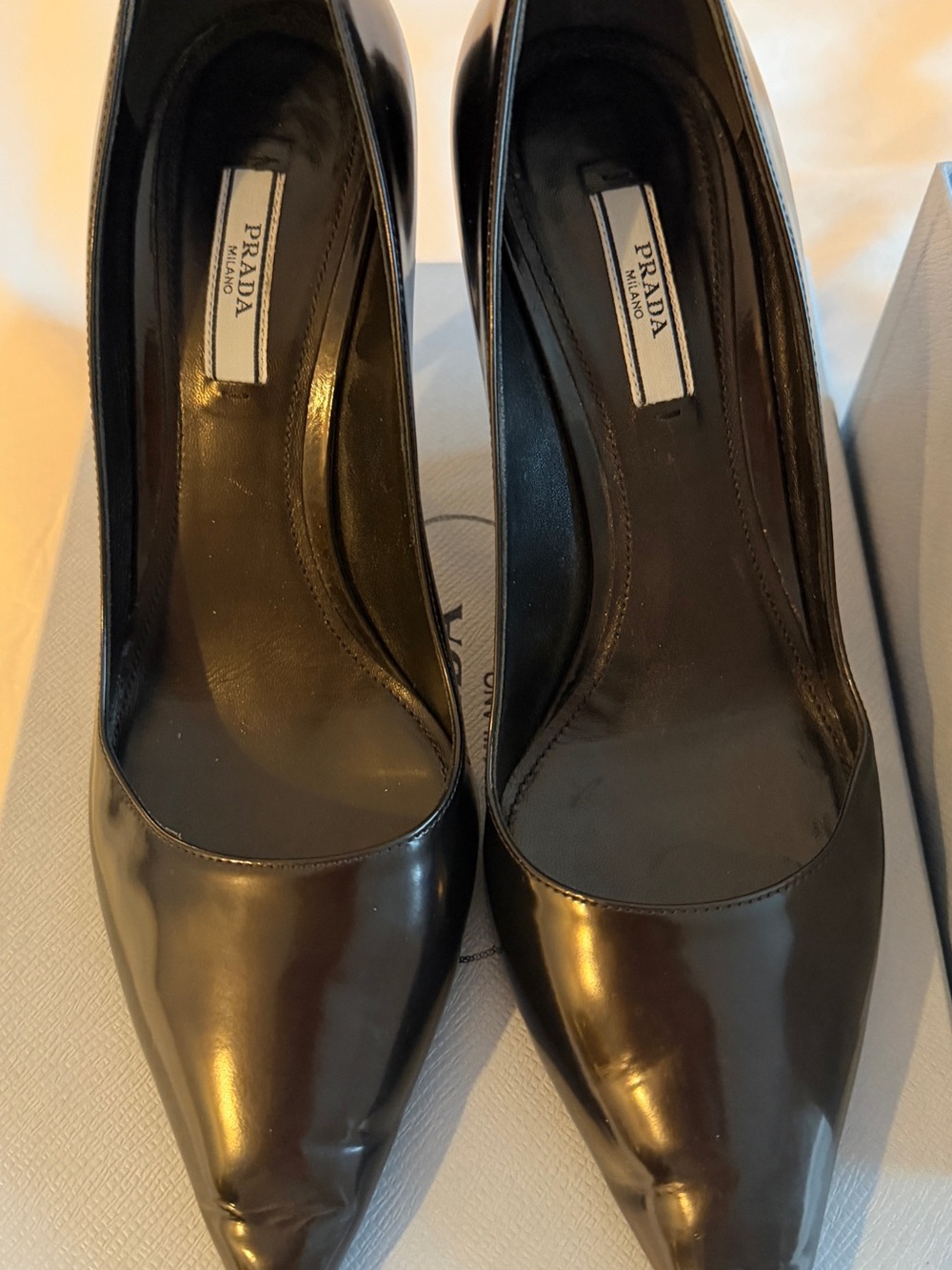 Prada Black Patent Leather Pointed-Toe Pumps - Picture 8 of 9